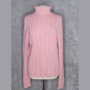 J CREW FACTORY Pink Cable-Knit Sweater Size XL Turtleneck Old Money Preppy Soft